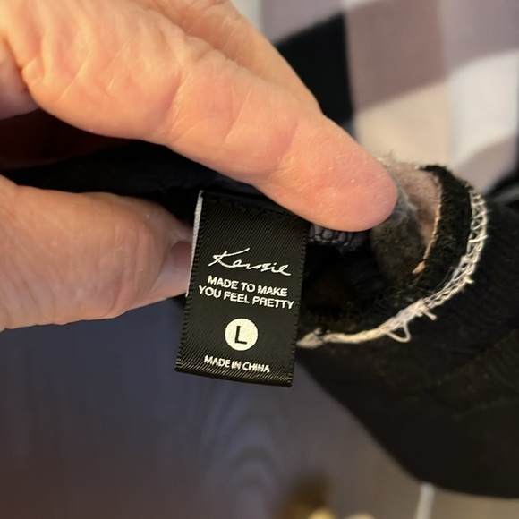 Kenzie black sleeved, checkered front, hooded sweatshirt. Size Large. - Picture 2 of 14